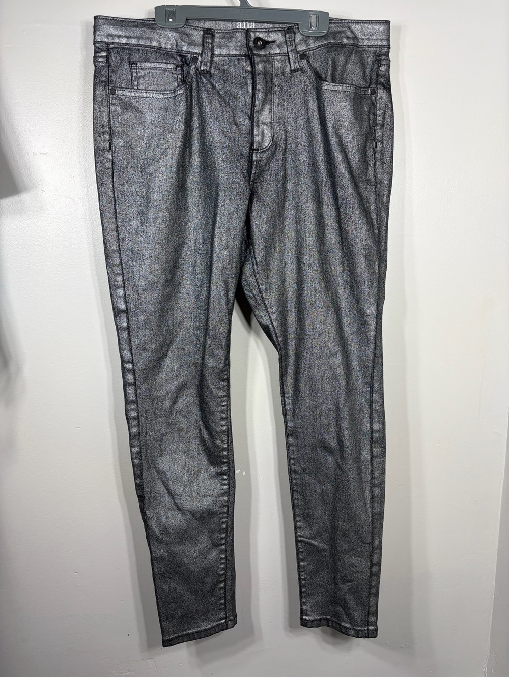 ANA Metallic Shimmer Skinny Jeans Women’s Size 12 Gray Stretch Denim Pants
